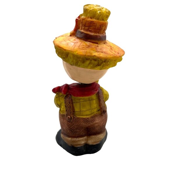 Halloween Harvest Boy Scarecrow Holding Orange Pumpkin Bobblehead 5" Figure - Picture 3 of 7